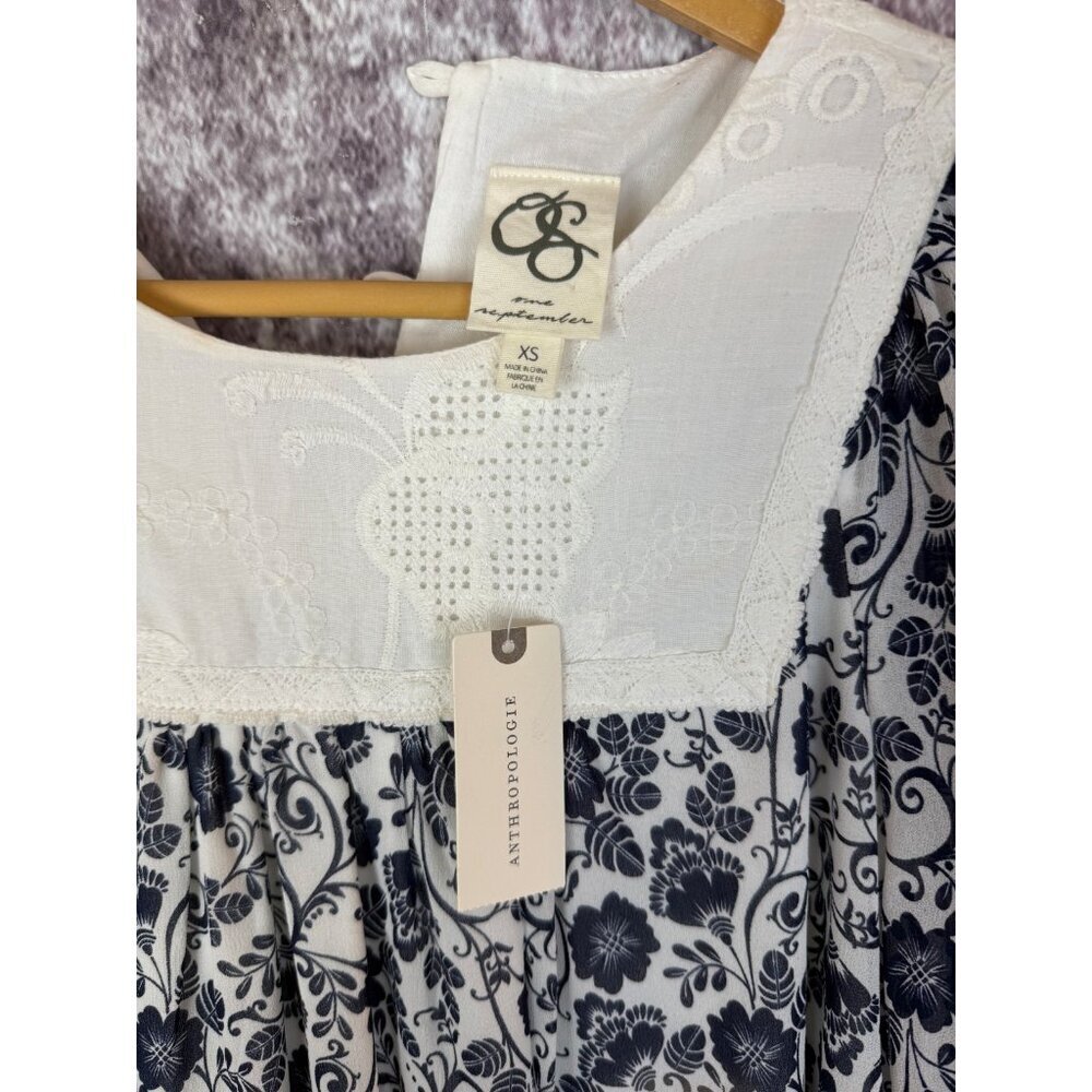 One September Anthropologie Dress womens XS Blue Coquille‎ Floral Cottage Shift - Picture 2 of 9